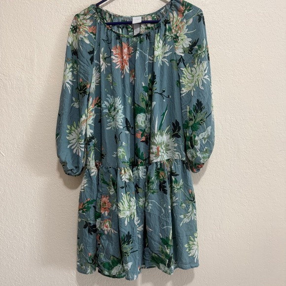 H&M Dresses & Skirts - H&M‎ Floral Print Tiered Dress Blue Green Pink Long Sleeve Size S